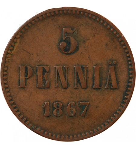 FINLANDE, ALEXANDRE II - 5 PENNIÄ 1867