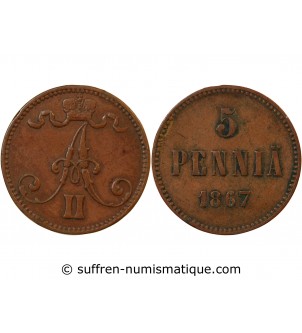 FINLANDE, ALEXANDRE II - 5 PENNIÄ 1867
