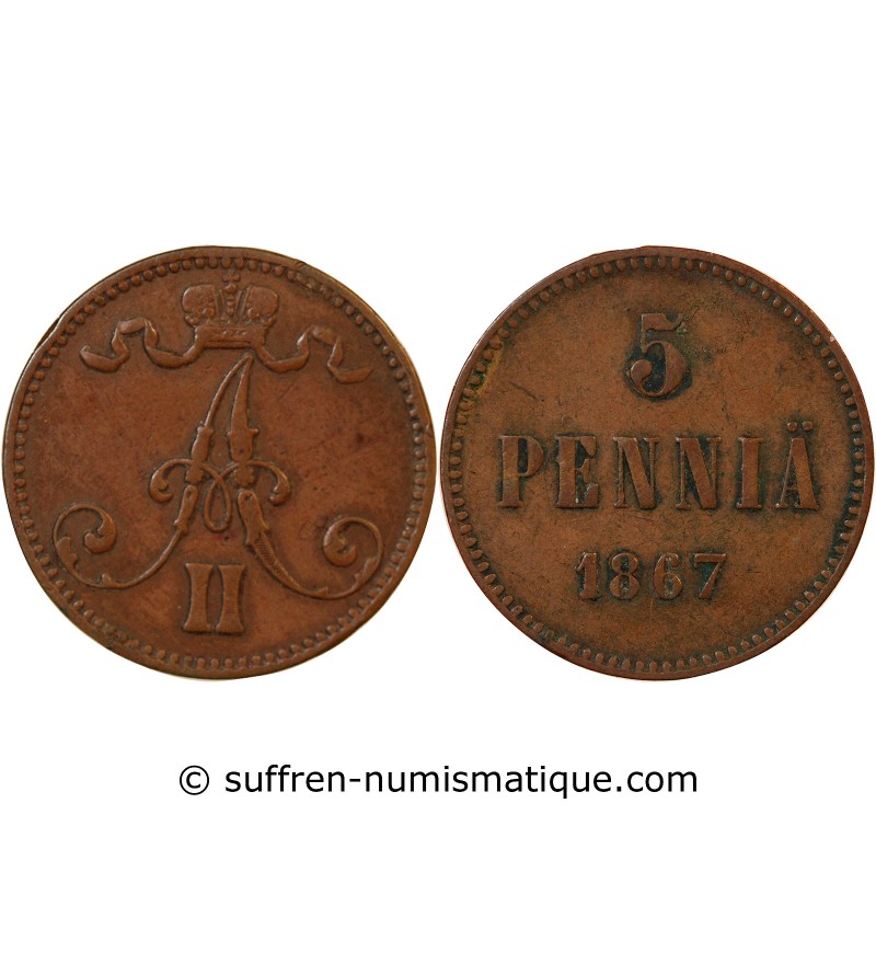 FINLANDE, ALEXANDRE II - 5 PENNIÄ 1867
