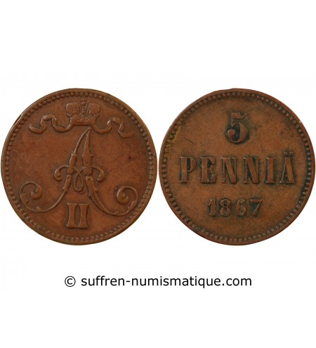 FINLANDE, ALEXANDRE II - 5 PENNIÄ 1867