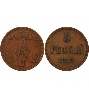 FINLANDE, ALEXANDRE II - 5 PENNIÄ 1867 2