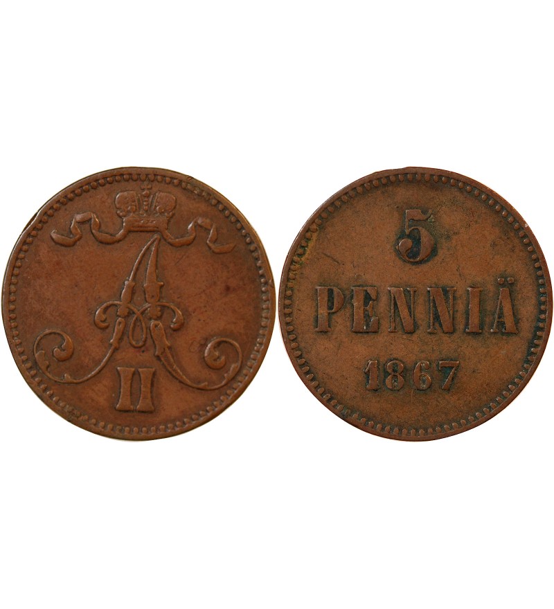 FINLANDE, ALEXANDRE II - 5 PENNIÄ 1867