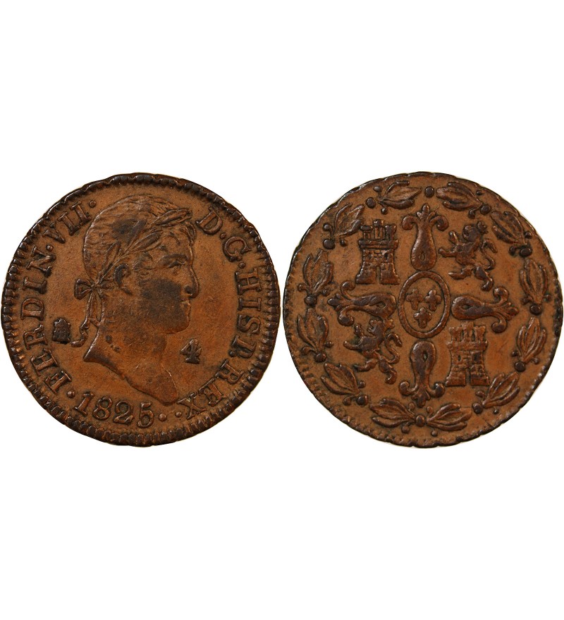 ESPAGNE, FERDINAND VII - 4 MARAVEDIS 1825 SEGOVIE