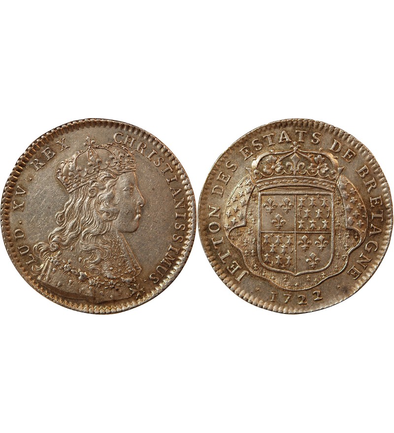 ETATS DE BRETAGNE, LOUIS XV – JETON ARGENT 1722 NANTES Daniel 76