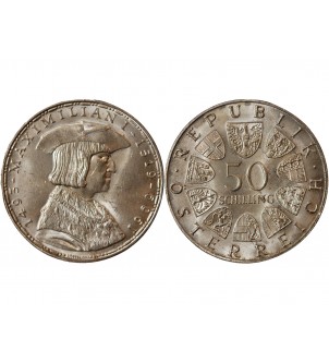 AUTRICHE, MAXIMILIAN Ier - 50 SCHILLING ARGENT 1969 2
