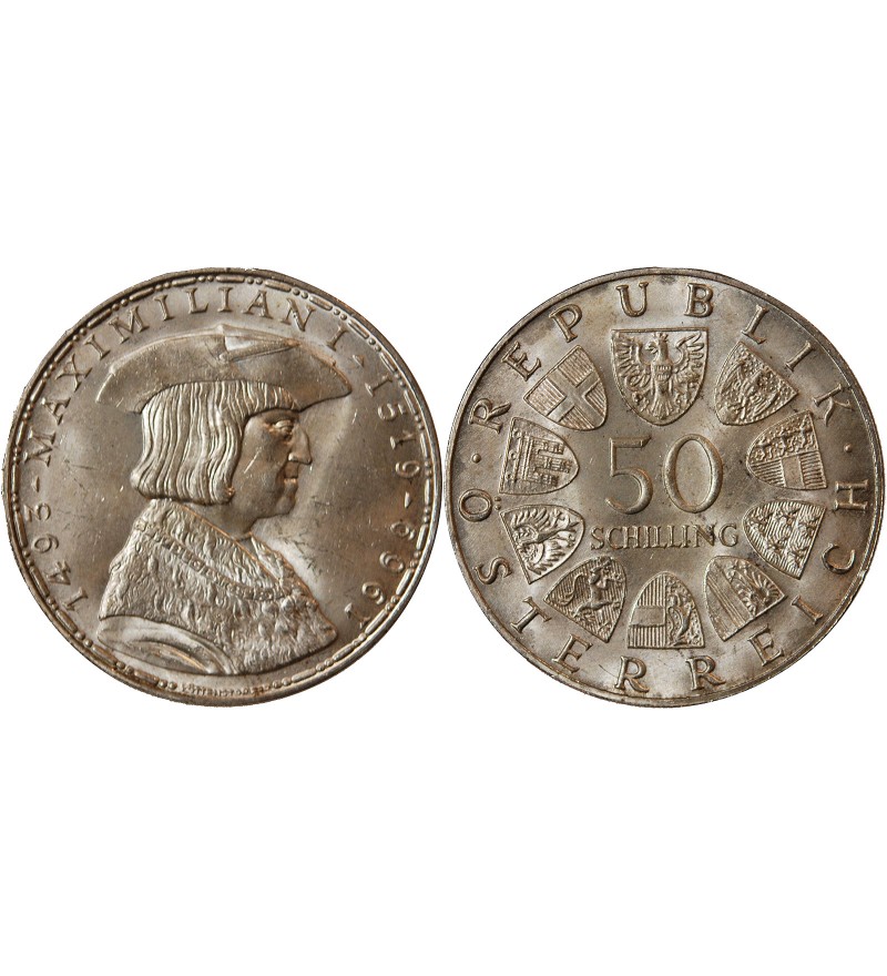 AUTRICHE, MAXIMILIAN Ier - 50 SCHILLING ARGENT 1969