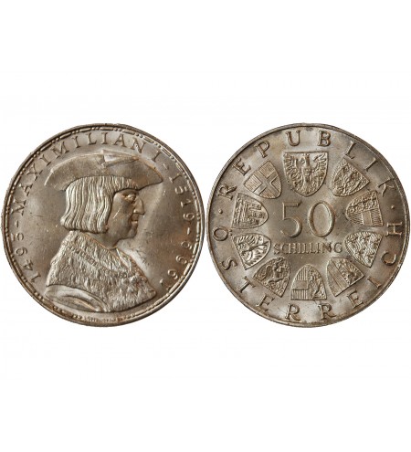 AUTRICHE, MAXIMILIAN Ier - 50 SCHILLING ARGENT 1969