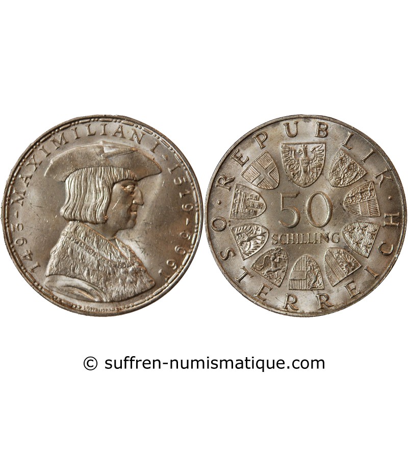 AUTRICHE, MAXIMILIAN Ier - 50 SCHILLING ARGENT 1969