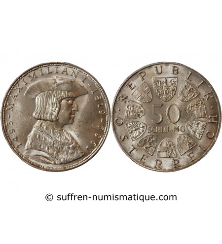 AUTRICHE, MAXIMILIAN Ier - 50 SCHILLING ARGENT 1969