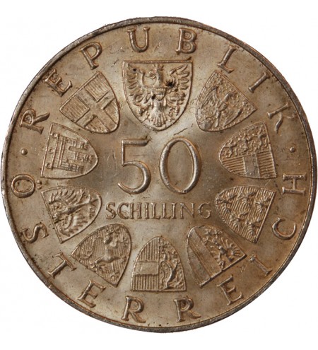 AUTRICHE, UNIVERSITE INNSBRUCK - 50 SCHILLING ARGENT 1970