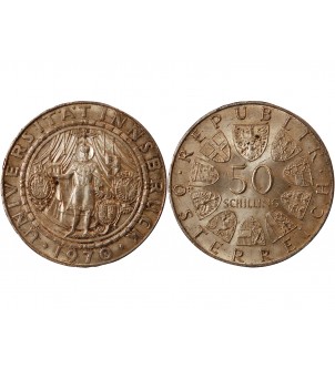 AUTRICHE, UNIVERSITE INNSBRUCK - 50 SCHILLING ARGENT 1970 2