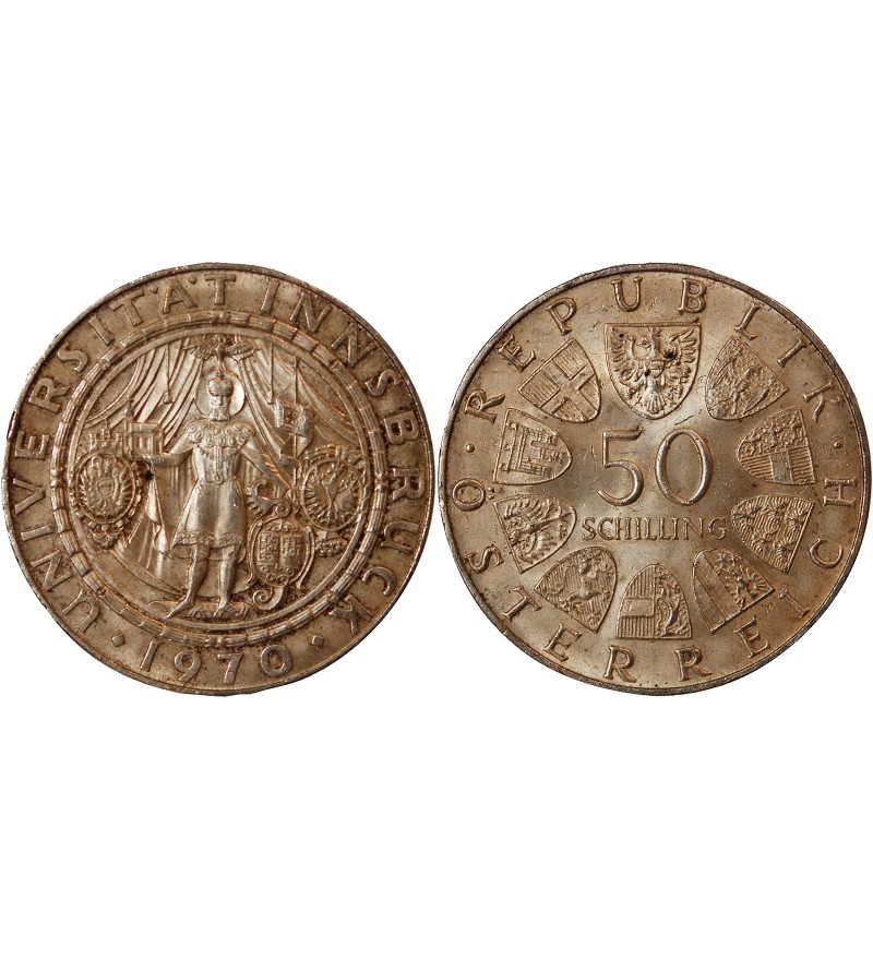 AUTRICHE, UNIVERSITE INNSBRUCK - 50 SCHILLING ARGENT 1970