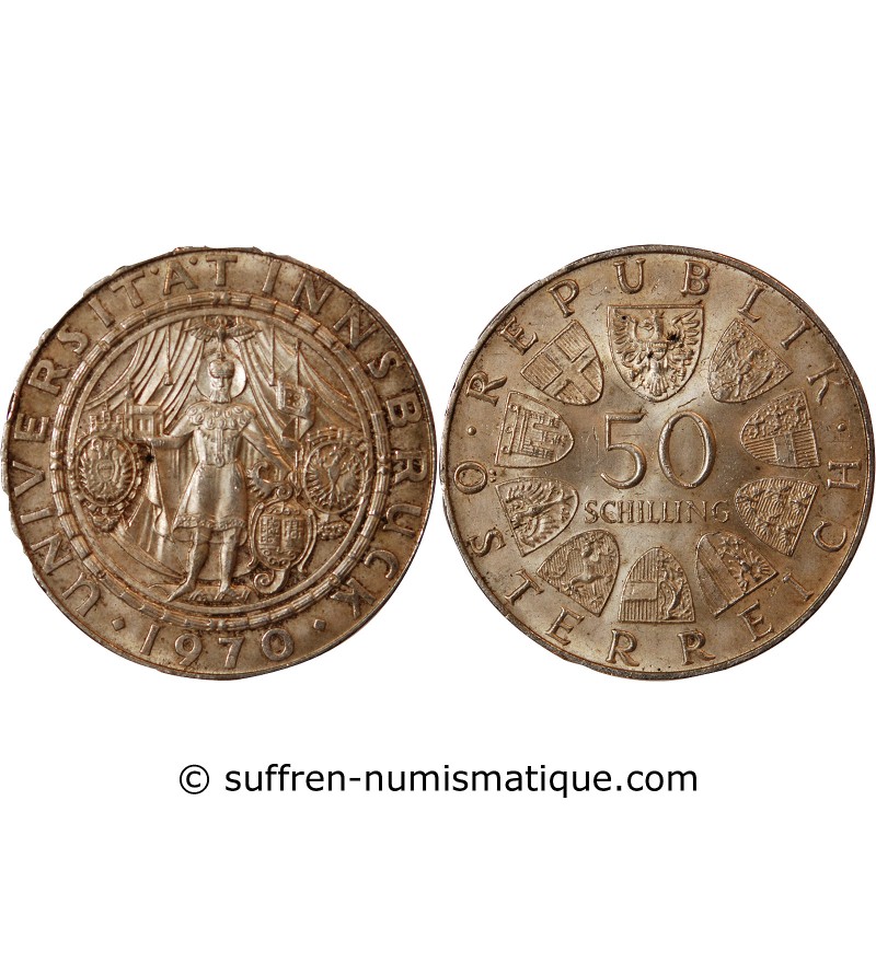 AUTRICHE, UNIVERSITE INNSBRUCK - 50 SCHILLING ARGENT 1970