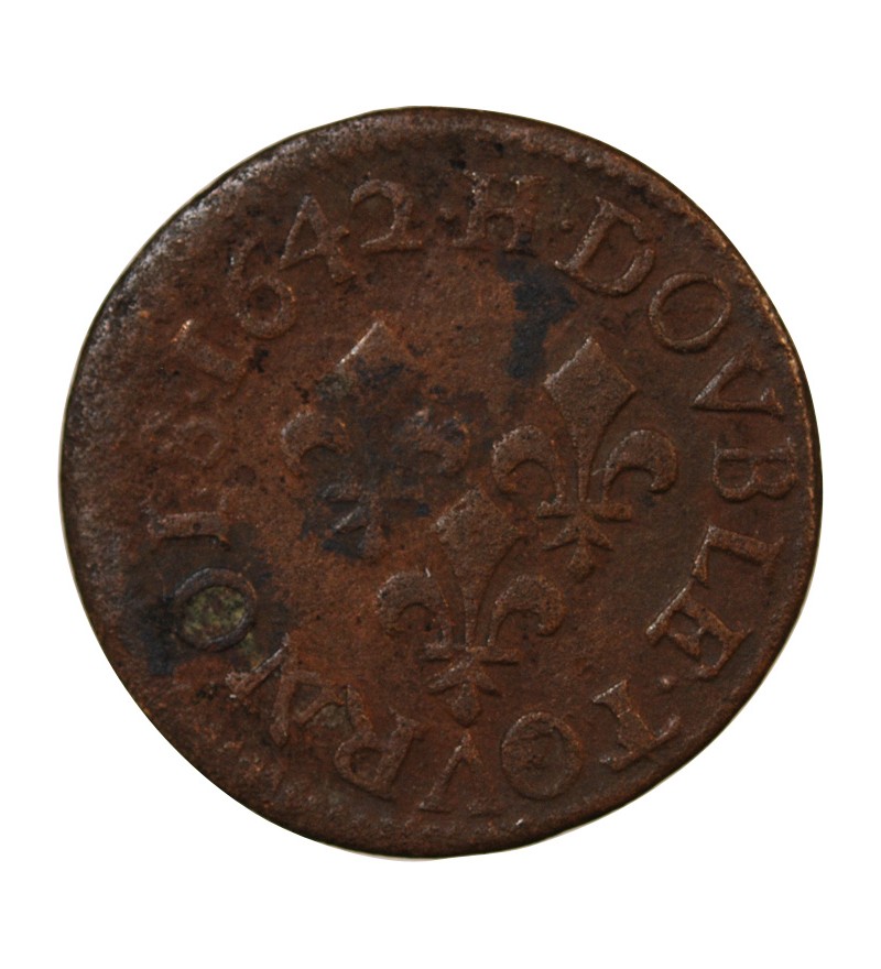 LOUIS XIII - DOUBLE TOURNOIS 1642 H LA ROCHELLE