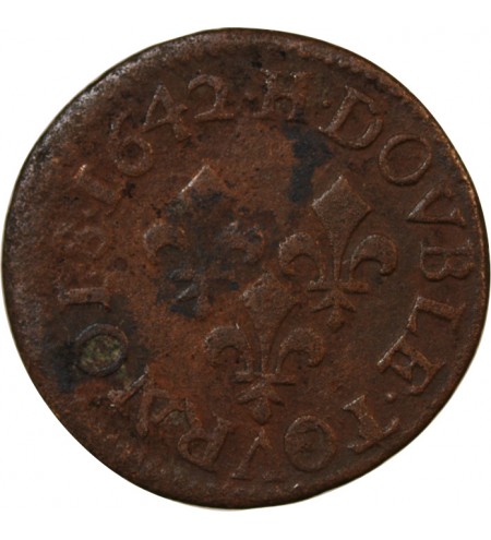 LOUIS XIII - DOUBLE TOURNOIS 1642 H LA ROCHELLE