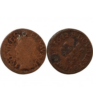 LOUIS XIII - DOUBLE TOURNOIS 1642 H LA ROCHELLE 2