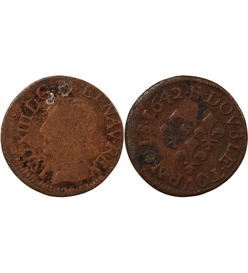 LOUIS XIII - DOUBLE TOURNOIS 1642 H LA ROCHELLE