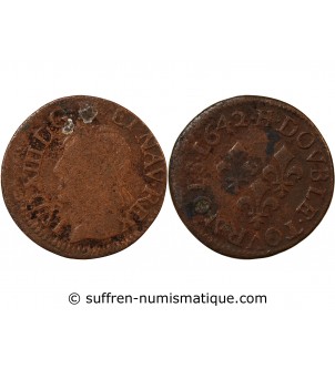 LOUIS XIII - DOUBLE TOURNOIS 1642 H LA ROCHELLE