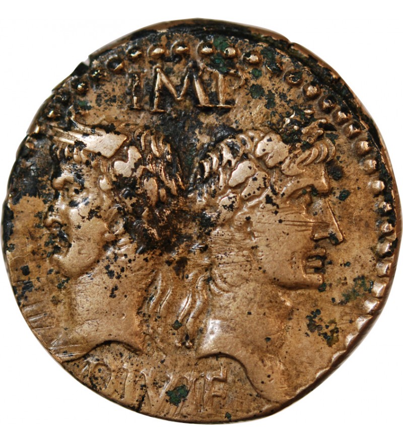 NEMAUSUS, NIMES, AUGUSTE ET AGRIPPA - DUPONDIUS Type 3 - Vers 10 AV JC