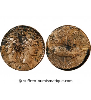 NEMAUSUS, NIMES, AUGUSTE ET AGRIPPA - DUPONDIUS Type 3 - Vers 10 AV JC
