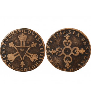 LOUIS XIV﻿ - 6 DENIERS DITS "DARDENNE" 1712 N MONTPELLIER 2