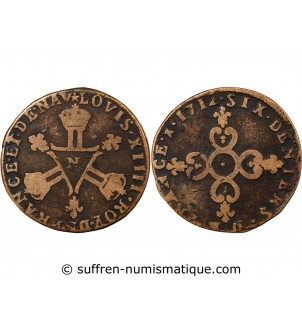 LOUIS XIV﻿ - 6 DENIERS DITS "DARDENNE" 1712 N MONTPELLIER