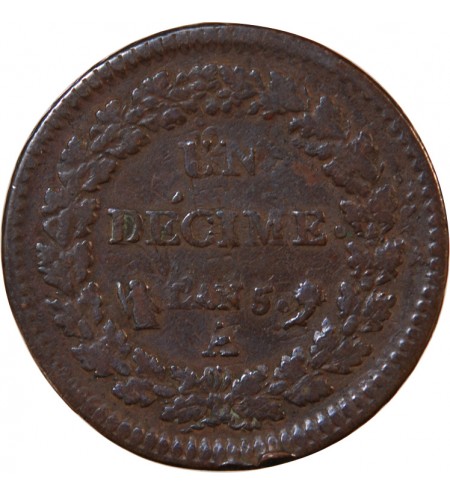 DUPRE - DECIME AN 5 A PARIS - Surfrappe du 2 décimes