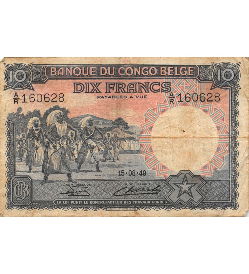 BANQUE DU CONGO BELGE - 10 FRANCS 15-08-1949