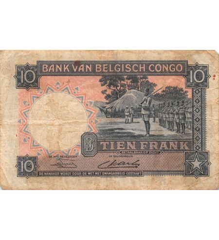 BANQUE DU CONGO BELGE - 10 FRANCS 15-08-1949
