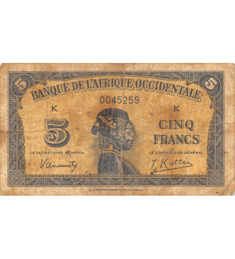 BANQUE DE L'AFRIQUE OCCIDENTALE - 5 FRANCS 14-12-1942
