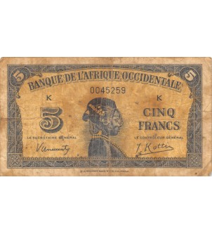 BANQUE DE L'AFRIQUE OCCIDENTALE - 5 FRANCS 14-12-1942 2