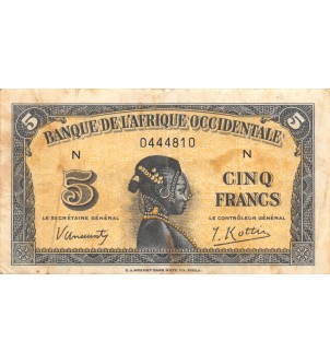 BANQUE DE L'AFRIQUE OCCIDENTALE - 5 FRANCS 14-12-1942 2
