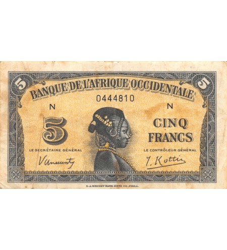 BANQUE DE L'AFRIQUE OCCIDENTALE - 5 FRANCS 14-12-1942