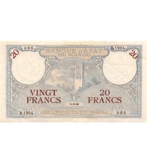 BANQUE D'ETAT DU MAROC - 20 FRANCS 01-03-1945