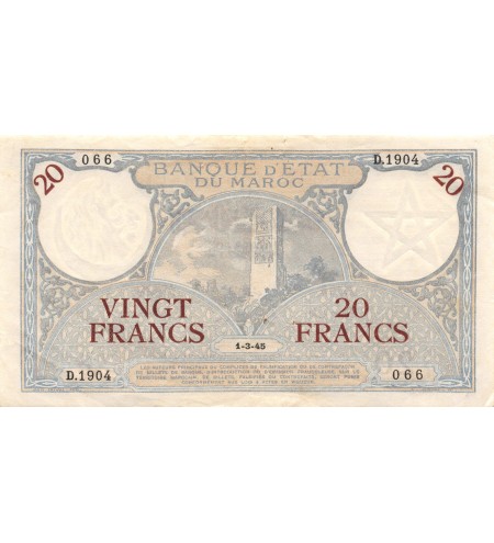 BANQUE D'ETAT DU MAROC - 20 FRANCS 01-03-1945