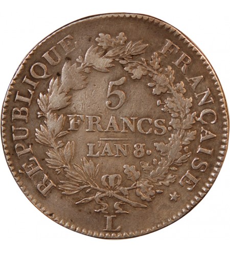 UNION et FORCE, CONSULAT - 5 FRANCS AN 8/5 L BAYONNE