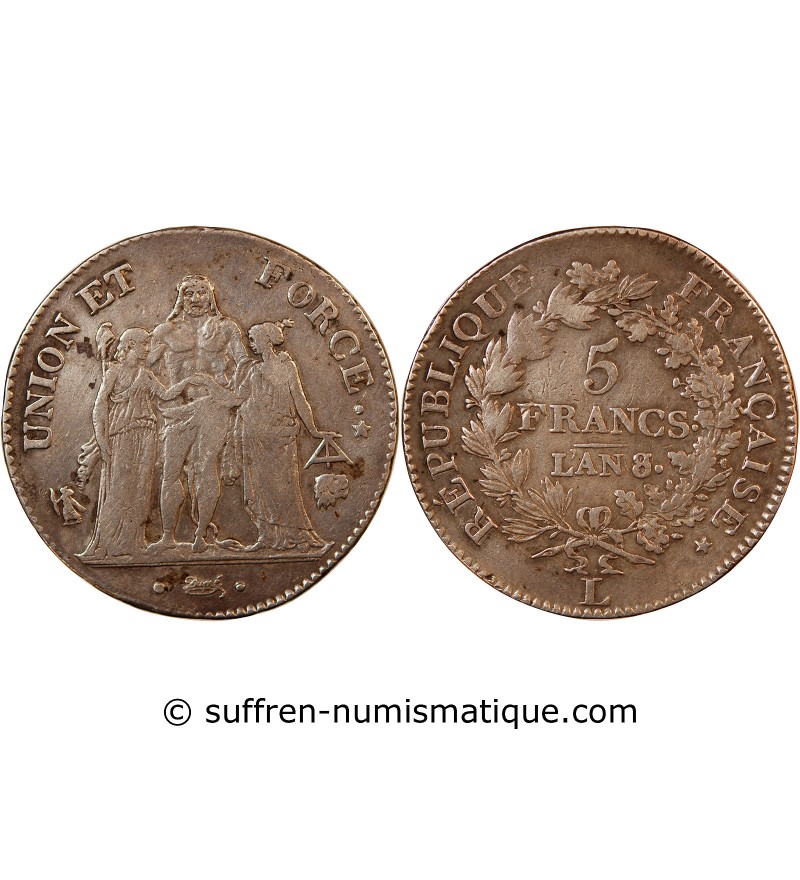 UNION et FORCE, CONSULAT - 5 FRANCS AN 8/5 L BAYONNE