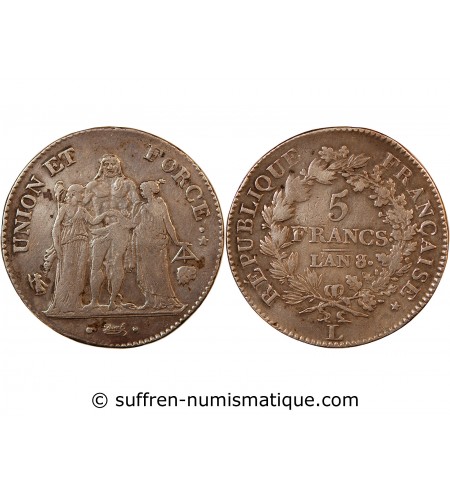 UNION et FORCE, CONSULAT - 5 FRANCS AN 8/5 L BAYONNE