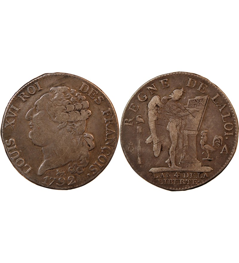 LOUIS XVI CONSTITUTION - 1/2 ECU DE 3 LIVRES 1792 A PARIS