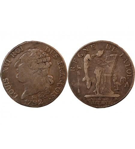 LOUIS XVI CONSTITUTION - 1/2 ECU DE 3 LIVRES 1792 A PARIS