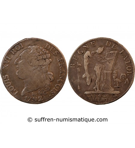 LOUIS XVI CONSTITUTION - 1/2 ECU DE 3 LIVRES 1792 A PARIS