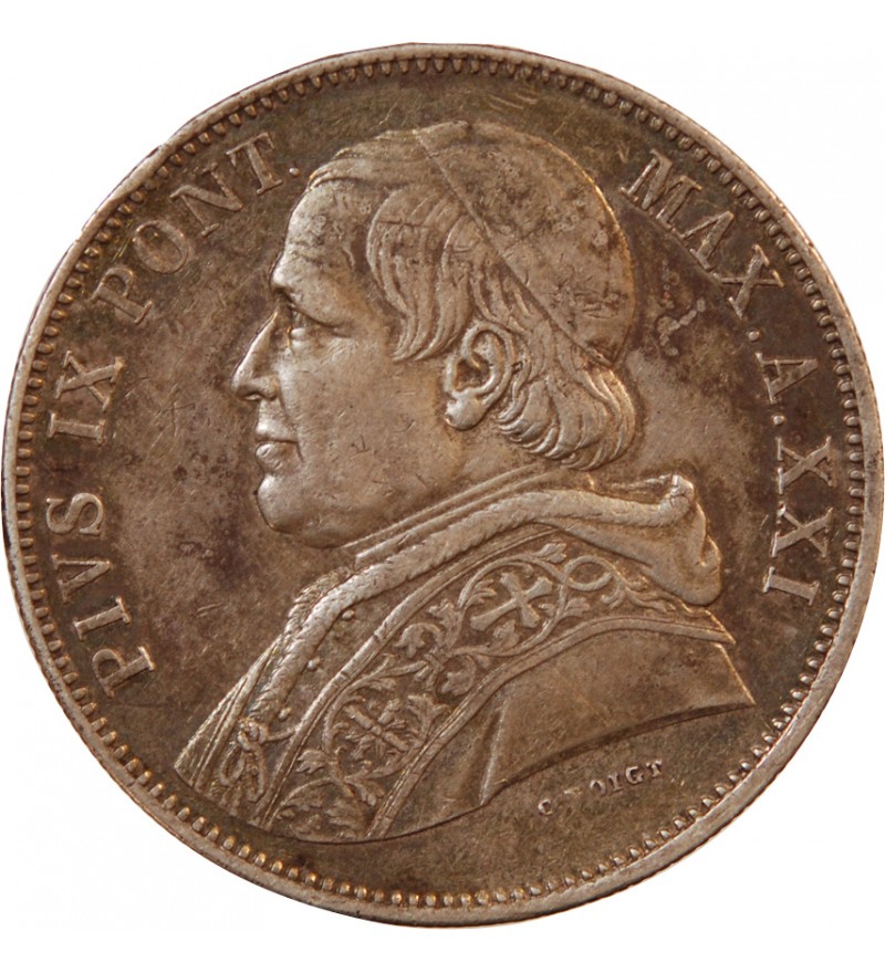 VATICAN, PIE IX - 5 LIRE 1867 R ROME RARE