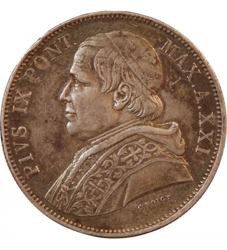 VATICAN, PIE IX - 5 LIRE 1867 R ROME RARE