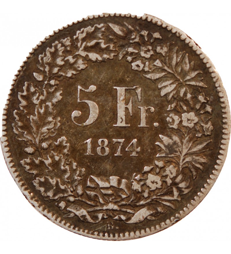 SUISSE - 5 FRANCS ARGENT 1874 B. BRUXELLES