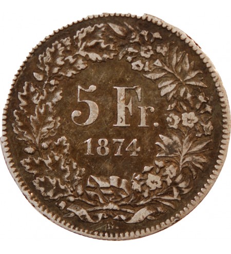 SUISSE - 5 FRANCS ARGENT 1874 B. BRUXELLES