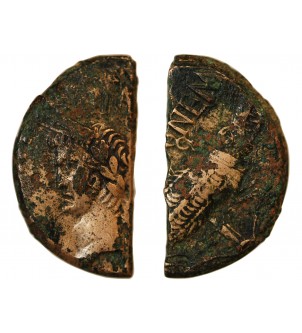 NEMAUSUS, NIMES, AUGUSTE ET AGRIPPA - 1/2 DUPONDIUS - 27 / 9 AV JC 2