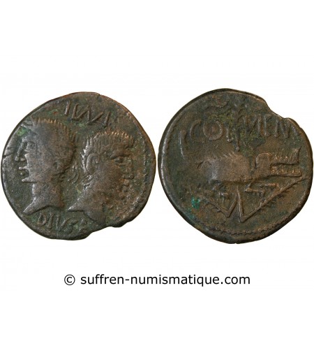 NEMAUSUS, NÎMES, AUGUSTE ET AGRIPPA - 1/2 DUPONDIUS DE NÎMES - IMITATION GAULOISE