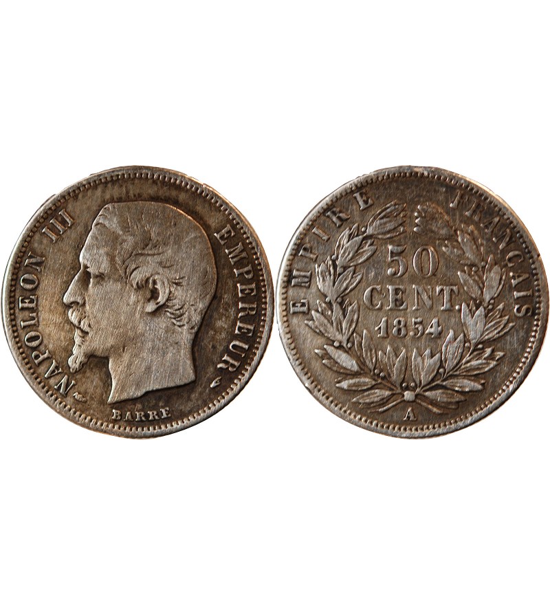 NAPOLEON III - 50 CENTIMES ARGENT 1854 A PARIS