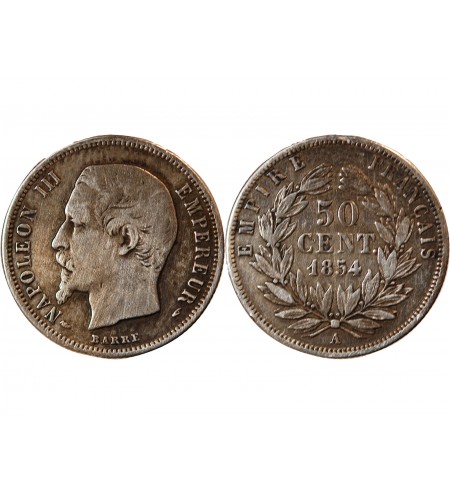 NAPOLEON III - 50 CENTIMES ARGENT 1854 A PARIS