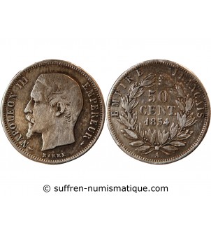 NAPOLEON III - 50 CENTIMES ARGENT 1854 A PARIS